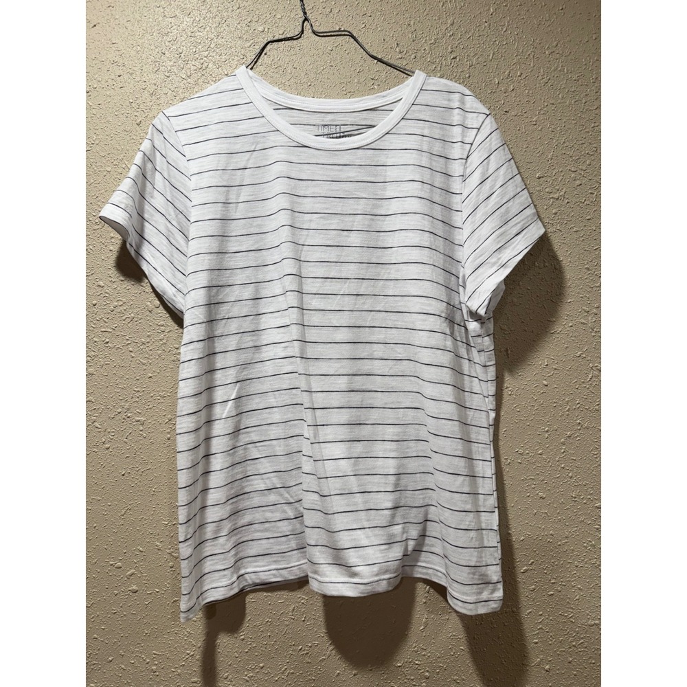 Time and Tru Womens‎ White Black Striped Short Sleeve Crew Neck T-Shirt Size L
